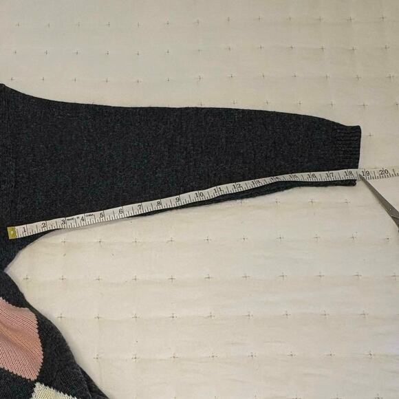 Vintage Worthington Argyle Cardigan Sweater Women's M | Gray Pink White V-Neck - Picture 9 of 9